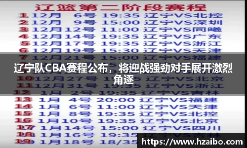 辽宁队CBA赛程公布，将迎战强劲对手展开激烈角逐