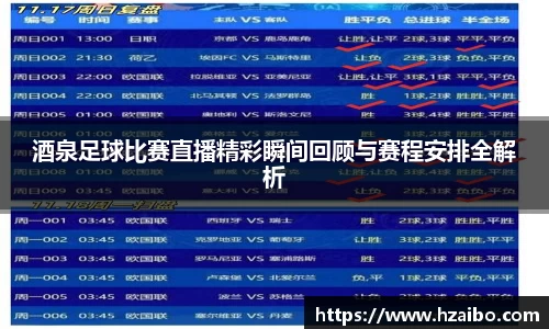 酒泉足球比赛直播精彩瞬间回顾与赛程安排全解析